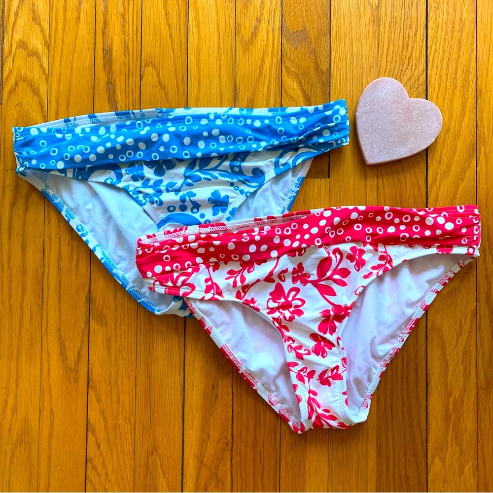 Bundled Athena Swim Bikini Bottom, Shirred Waist, Blue/White, Red/White, Size 10